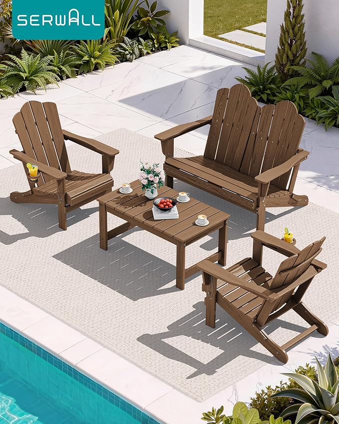 SERWALL 5 Pieces HDPE Patio Adirondack Chair Set - Photo 5