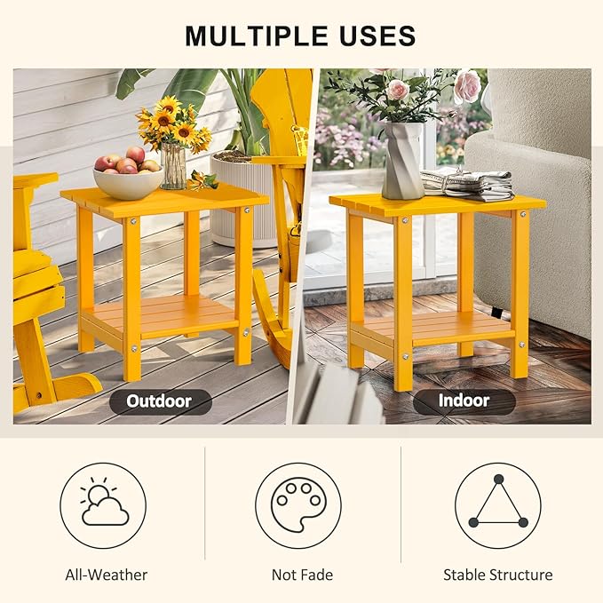 Adirondack Outdoor Side Table, 16.6" Small Patio End Table, 2-Tier HDPE Plastic Table for Poolside Porch Garden, Weather Resistant & Easy Assembly (Tangerine, Rectangle)