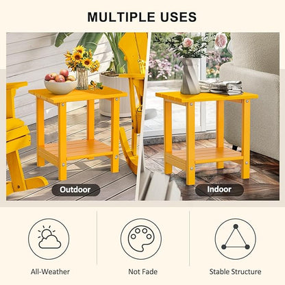Adirondack Outdoor Side Table, 16.6" Small Patio End Table, 2-Tier HDPE Plastic Table for Poolside Porch Garden, Weather Resistant & Easy Assembly (Tangerine, Rectangle)