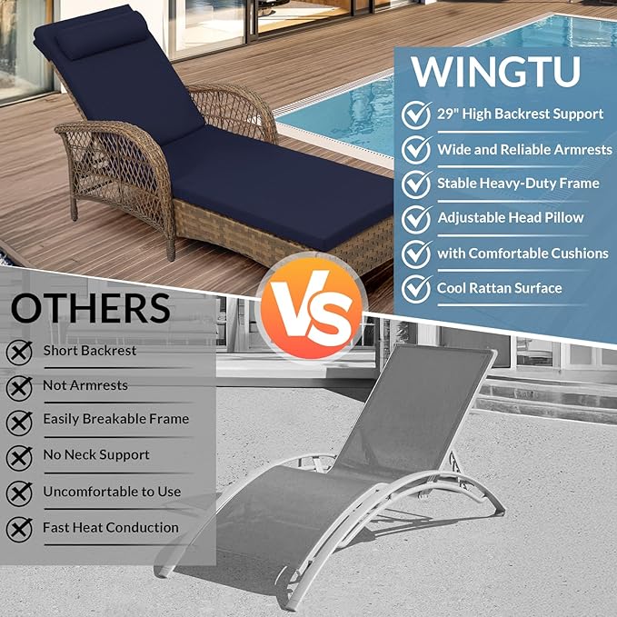 Outdoor Chaise Lounge Chair with Side Table, All Weather PE Rattan Patio Lounge Chair with Cushion - Photo 3