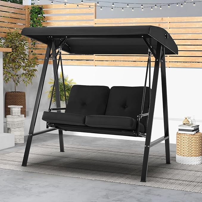 AECOJOY Outdoor Patio Swing Chair for Adults, 2-Seat Porch Swings with Adjustable Canopy - Photo 1