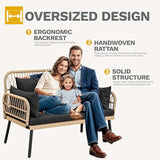 DWVO Outdoor Loveseat, Patio Wicker Furniture Set with Cushion & Adjustable Feet, Patio Couch for Garden, Balcony - Photo 6