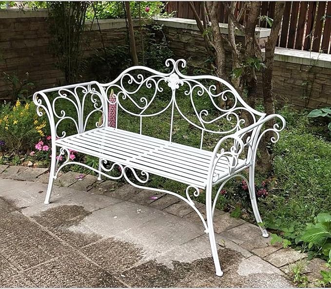 Outdoor Bench Garden Benches for Outdoors Patio Bench Metal Front Porch Bench with Sturdy Cast Iron Metal Frame, Metal Garden Bench Chair 2 Seater for Garden, Yard, Patio, Porch and Sunroom (Color :