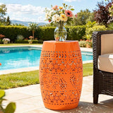 Large Outdoor Side Table, 18"H Modern Lace Cut-Out Metal End Table - Photo 1