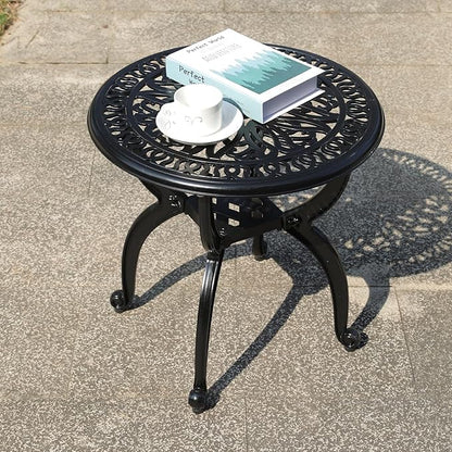 Cast Aluminum Outdoor Side Table, All Weather Round Small Coffee Table for Patio,Park,Lawn,Yard (18.5" Black)