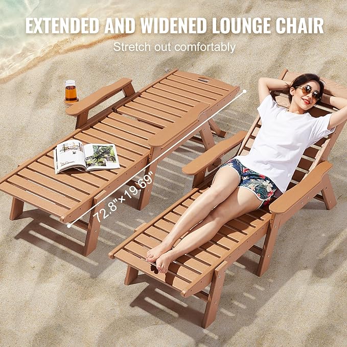 VEVOR Chaise Lounge Chair, 400 lbs Weight Capacity, 6 Positions Adjustable Patio Lounge Chair - Photo 7