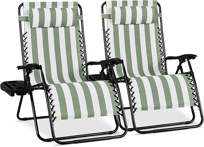 Best Choice Products Set of 2 Extra Wide Adjustable Steel Mesh Zero Gravity Lounge Chair Recliners w/Pillows and Cup - Photo 1