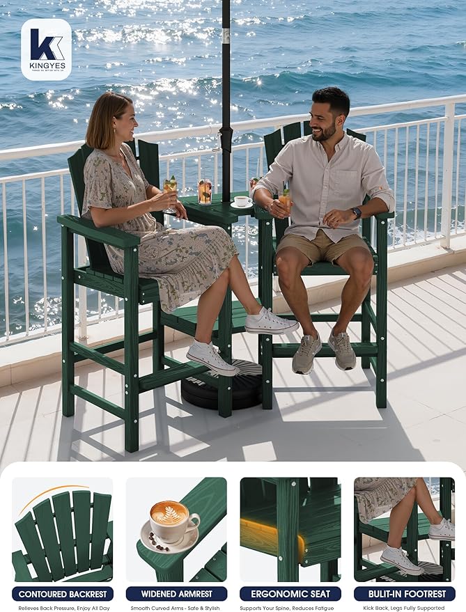 KINGYES Tall Adirondack Chair Set of 2 with 9FT Umbrella - Photo 9