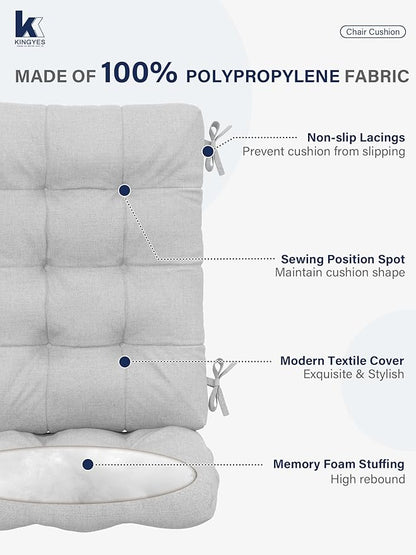 KINGYES Oversized Outdoor Rocking Chair with Cushion, All-Weather Patio Rocking Chairs, HDPE Porch Rocker for Adults, 350 lbs Capacity, White Chair with Grey Cushion