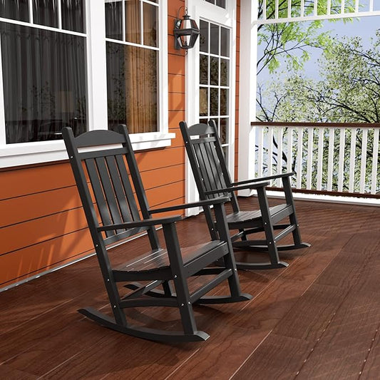 WO WESTIN OUTDOOR HDPE Laguna Classic Porch Rocking Chair (Set of 2), Gray