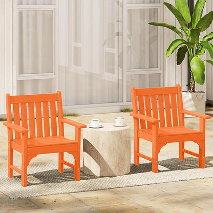 Costaelm Outdoor Dining Arm Chair, Patio HDPE Garden Dining Table Chair, Poly Lumber Waterproof Restaurant Bistro Farmhouse Chairs for Outside Porch Backyard, Orange