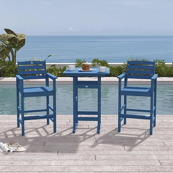 3-Piece Bar Height Patio Table and Chairs Set, HDPE Wood Grain Outdoor Bar Table and Chairs with Heart Cutout Design - Photo 1