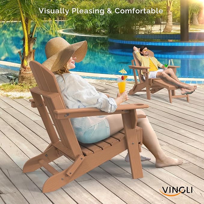 VINGLI Folding Adirondack Chair Set of 2 with Ottoman - Photo 2