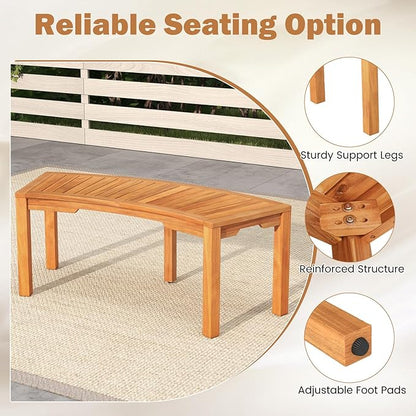 RELAX4LIFE Wooden Outdoor Curved Bench - Acacia Wood Garden Bench w/Slatted Seat, 2-Person Outside Backless Seating for Porch Backyard Deck Park, 800 LBS Load Capacity, Patio Fire Pit Bench (4, 45'')