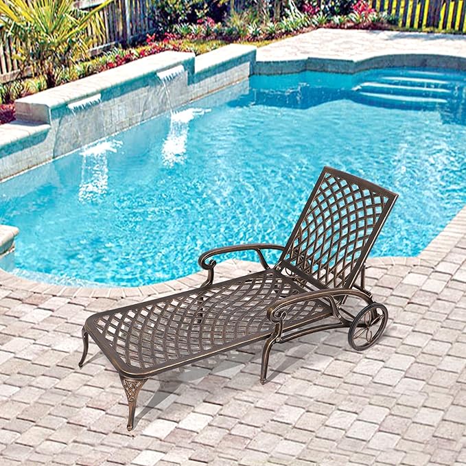 Grepatio Lounge Chairs for Outdoor, Patio Lounge Chaise Cast Aluminum Chairs with Cushion - Photo 2