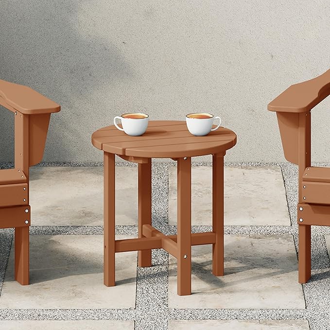 WestinTrends Dylan Adirondack Round Outdoor Side Table, Teak - Photo 2