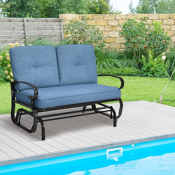 Giantex Outdoor Glider Bench, Patio Loveseat with Cushions, 440 Lbs Capacity, 2-Person Outdoor Rocking Chair - Photo 2