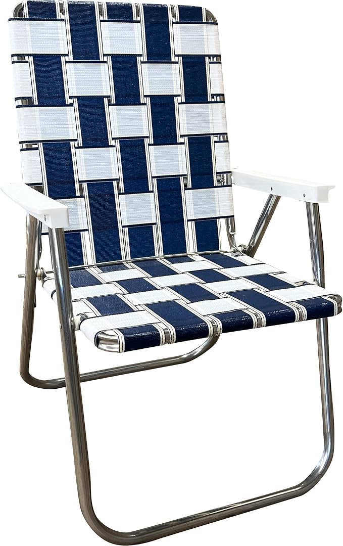 Lawn Chair USA Folding Aluminum Outdoor Patio Lawn Chair | Heavy-Duty Webbed Chairs for Camping, Sports, Beach, Yard & Tailgating | Lightweight Portable | Classic - St. Augustine with White Arms