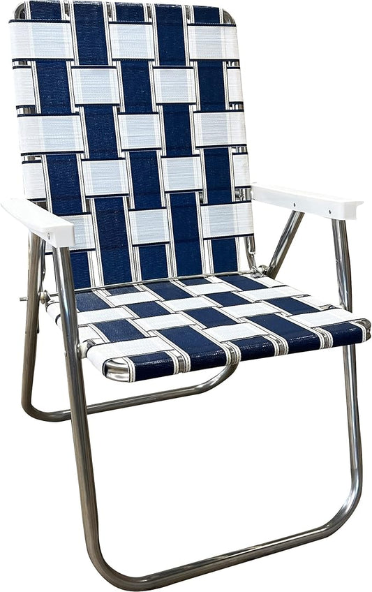 Lawn Chair USA Folding Aluminum Outdoor Patio Lawn Chair | Heavy-Duty Webbed Chairs for Camping, Sports, Beach, Yard & Tailgating | Lightweight Portable | Classic - St. Augustine with White Arms