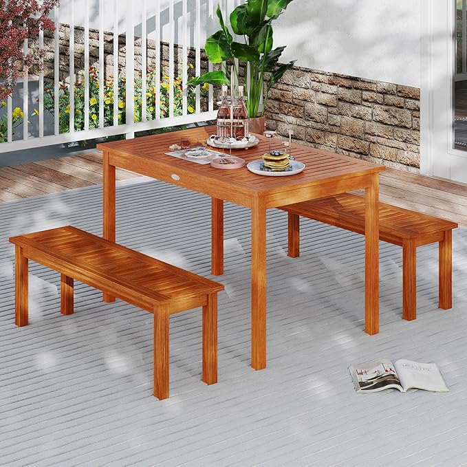 HAPPYGRILL Outdoor Wooden Bench 2-Person Solid Wood Garden Bench with Slatted Seat 45", 440 lbs Weight Capacity, Backless Park Seat for Porch, Balcony (1)