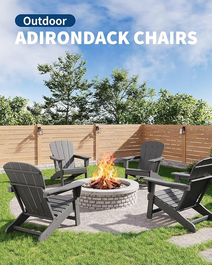 Modern HDPE Plastic Adirondack Chair - Oversize 380 LB Poly Lumber Weather Resistant Firepit Chair - Outdoor Patio - Photo 5