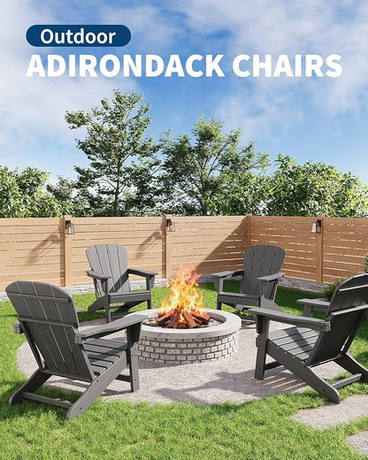 Modern HDPE Plastic Adirondack Chair - Oversize 380 LB Poly Lumber Weather Resistant Firepit Chair - Outdoor Patio Chairs with Wooden Textured for Garden, Backyard, Lawn, Deck, Pool, Porch - Grey