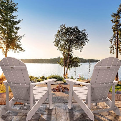 Adirondack Chairs Set of 4, All Weather Resistant Plastic Chairs with Cup Holder, 5 Easy Steps to Install, Outdoor Chairs for Patio, Garden, Backyard Deck, Lawn, Fire Pit - Grey