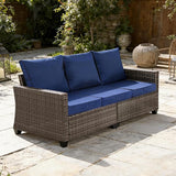 All Weather Patio Sofa, 3 Seat Outdoor Couch with High Back and Thick Cushions - Photo 1