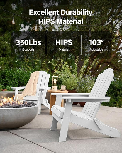 MXIMU Folding Adirondack Chair for Outdoor: Easy to Assemble and Comfortable Adirondack Chairs Set of 6 - All Weather Composite Plastic Chair for Outside Fire Pit Patio Lawn Garden Backyard Use(White)