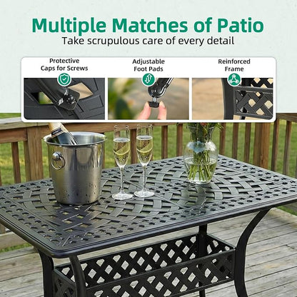 VIVIJASON 42" x 24" Cast Aluminum Outdoor Dining Table, Narrow Rectangular Bistro Table for Small Balcony, Rust Proof & Weather Resistant Patio Furniture for Backyard, Porch, Garden, Dark Bronze