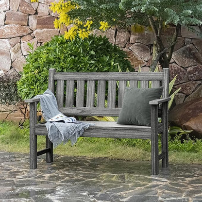 Outdoor Bench, 2-Person Garden Bench, Poly Lumber Patio Bench for Outdoors, Porch, and Park (Light Grey)