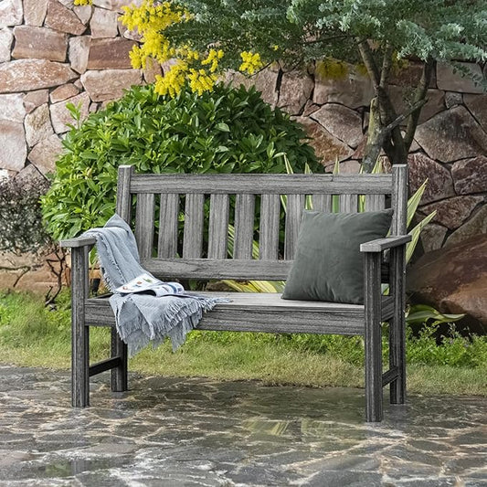 Outdoor Bench, 2-Person Garden Bench, Poly Lumber Patio Bench for Outdoors, Porch, and Park (Light Grey)