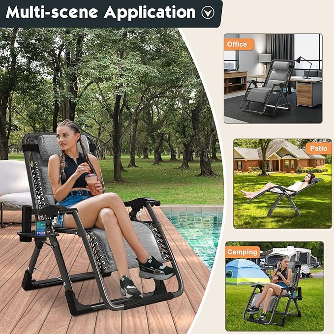 MOPHOTO Zero Gravity Chair, Outdoor Padded Lounge Chair with Side Table, Zero Gravity Recliner Chair, Outdoor Reclining Chair, Sturdy & Comfortable, Supports up to 440lbs