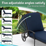 Chaise Lounge Chair Outdoor- Patio Pool Chairs Tanning Lounges for Outside Beach Lounger Cast Aluminum with Navy Blue - Photo 3