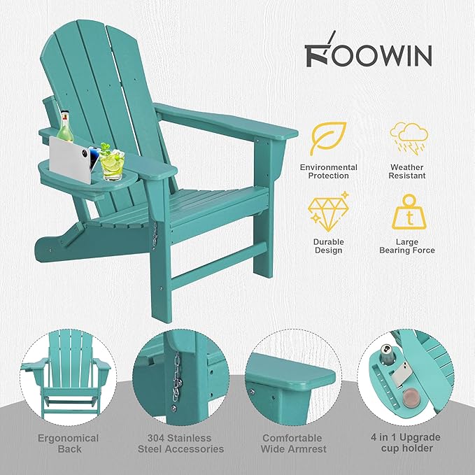 FOOWIN Folding Adirondack Chair, HDPE Adirondack Chairs with Cup Holder - Photo 6