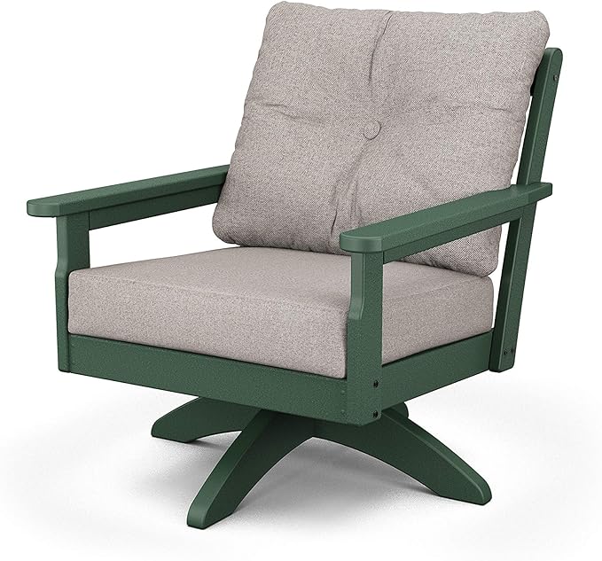 POLYWOOD® Vineyard Deep Seating Swivel Chair in Green/Weathered Tweed - Photo 1