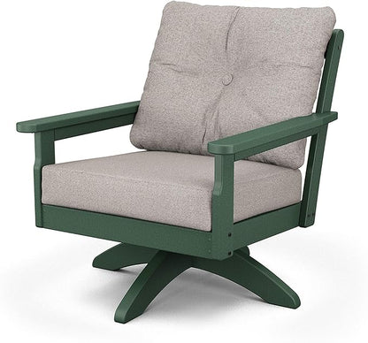 POLYWOOD® Vineyard Deep Seating Swivel Chair in Green/Weathered Tweed
