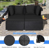 RELAX4LIFE Patio Outdoor Daybed with Canopy, Wicker Sunbed w/Cushions, 4 Pillows & 2 Retractable Side Trays - Photo 7