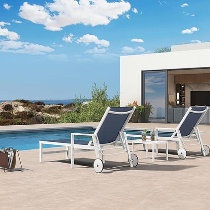 PURPLE LEAF Lounge Chair Outdoor Set 2 Pieces White Aluminum Chaise Lounge with Armrest and Wheels for Pool Deck Patio, Indigo