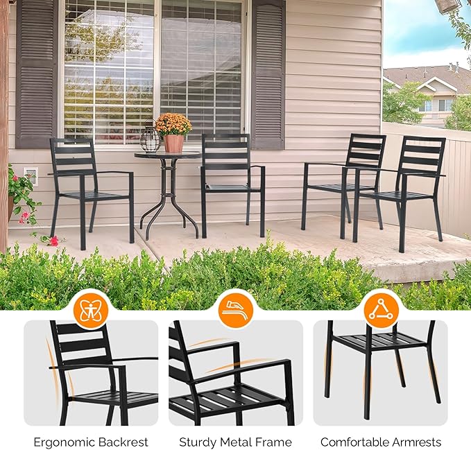 VINGLI Outdoor Dining Chairs Set of 4, Metal Frame Patio Chairs with Armrests - Photo 5