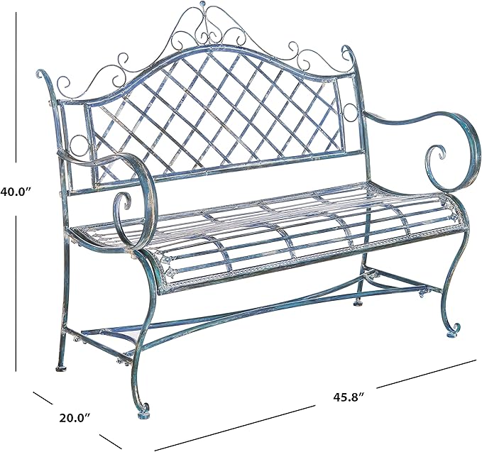 Safavieh PAT5017C Outdoor Collection Abner Antique Blue Wrought Iron 46-inch Garden Bench - Photo 3