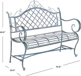 Safavieh PAT5017C Outdoor Collection Abner Antique Blue Wrought Iron 46-inch Garden Bench - Photo 3