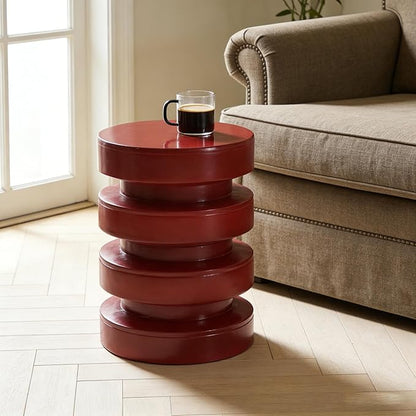 Christopher Knight Home Jeru Lightweight Concrete Round Coffee Table, Indoor and Outdoor Side Table for Living Room, MGO Small Side Table, 3-Tier Design, No Assembly Needed, Red