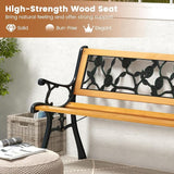Tangkula Outdoor Garden Bench Park Bench, Patio Iron Bench Chair with Cast Iron & Hardwood Structure - Photo 5