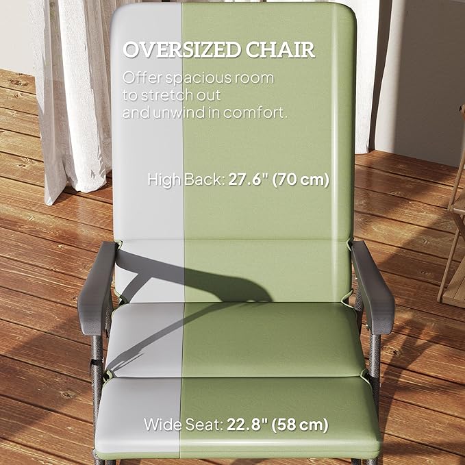 Outsunny Folding Outdoor Rocking Chairs Set of 2, Oversized Outdoor Rocking Camping Chair with 400 lbs. Capacity, Wide Seat, Padded High Back for Patio, Porch, Garden, Dark Green