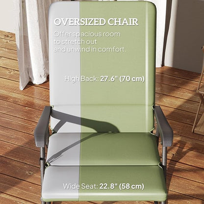Outsunny Folding Outdoor Rocking Chairs Set of 2, Oversized Outdoor Rocking Camping Chair with 400 lbs. Capacity, Wide Seat, Padded High Back for Patio, Porch, Garden, Dark Green