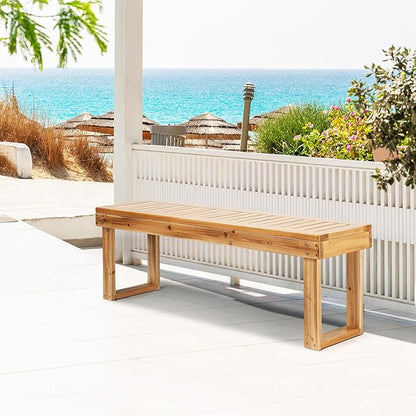 VINGLI Outdoor Wooden Bench Porch Bench, Wood Patio Garden Bench Weatherproof Outdoor Backless Bench for Backyard, Poolside, Entryway (Light Carbonized)