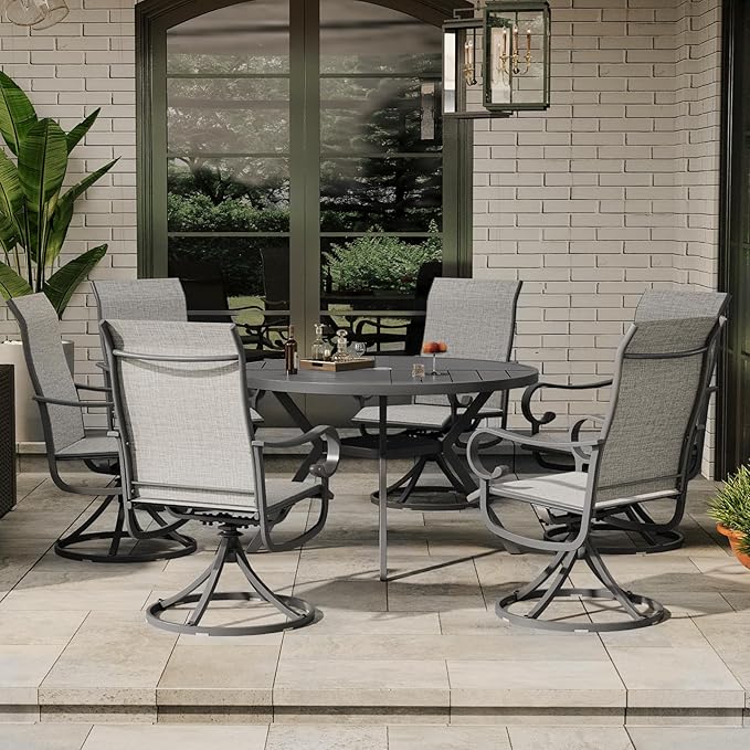 47" Outdoor Patio Table Dining Table, All Weather Metal Round Patio Table with Adjustable Umbrella Hole - Photo 7