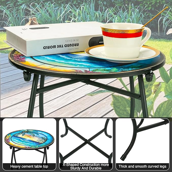 Indoor Outdoor Metal Round Side Table, 14 Inch Round Patio Coffee Bistro Table - Photo 2