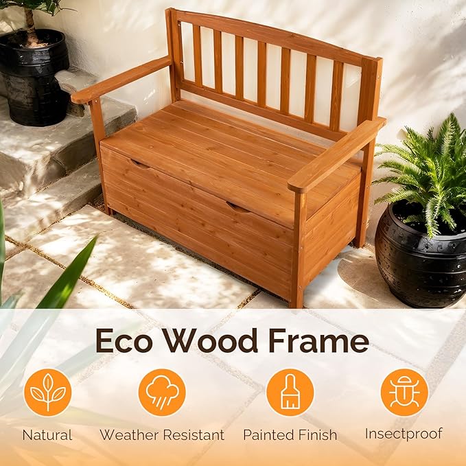 VINGLI Outdoor Storage Bench, Large Wood Deck Box with Seating, Weatherproof Outdoor Bench with Storage Loveseat - Photo 5